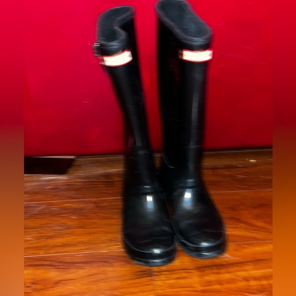 Hunter Tour Tall Patent Leather Black Women's Boots Sz 7 US EU 38 - Picture 8 of 12